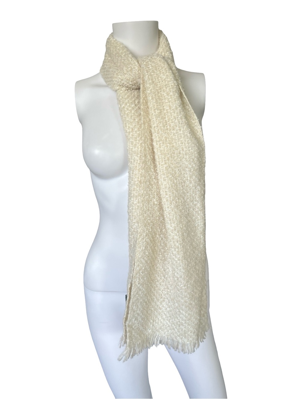 Mucros Weavers Scarf Cream Woven Raw Hem Neutral Wool Blend